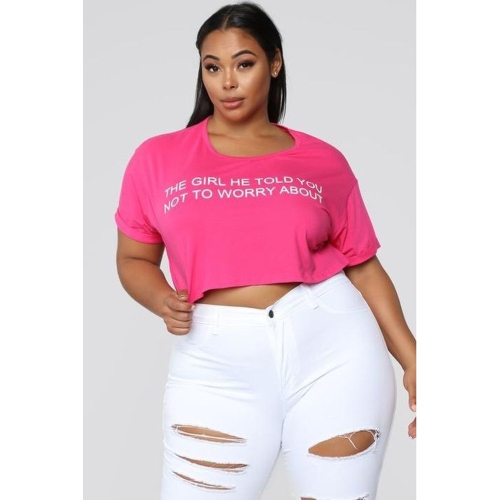 NWT The Girl‎ He Told You Not To Worry About Graphic Woman PINK Crop T-Shirt XL
